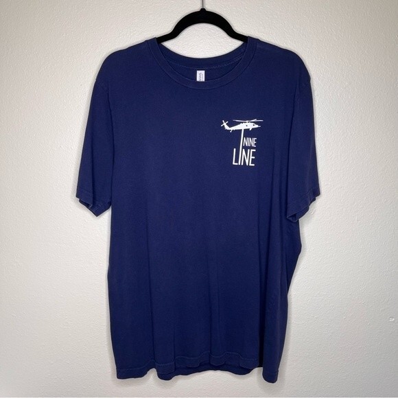 Bella Canvas Nine Line Five F Graphic Navy Crew Neck Short Sleeve Shirt Men XL - Picture 2 of 13